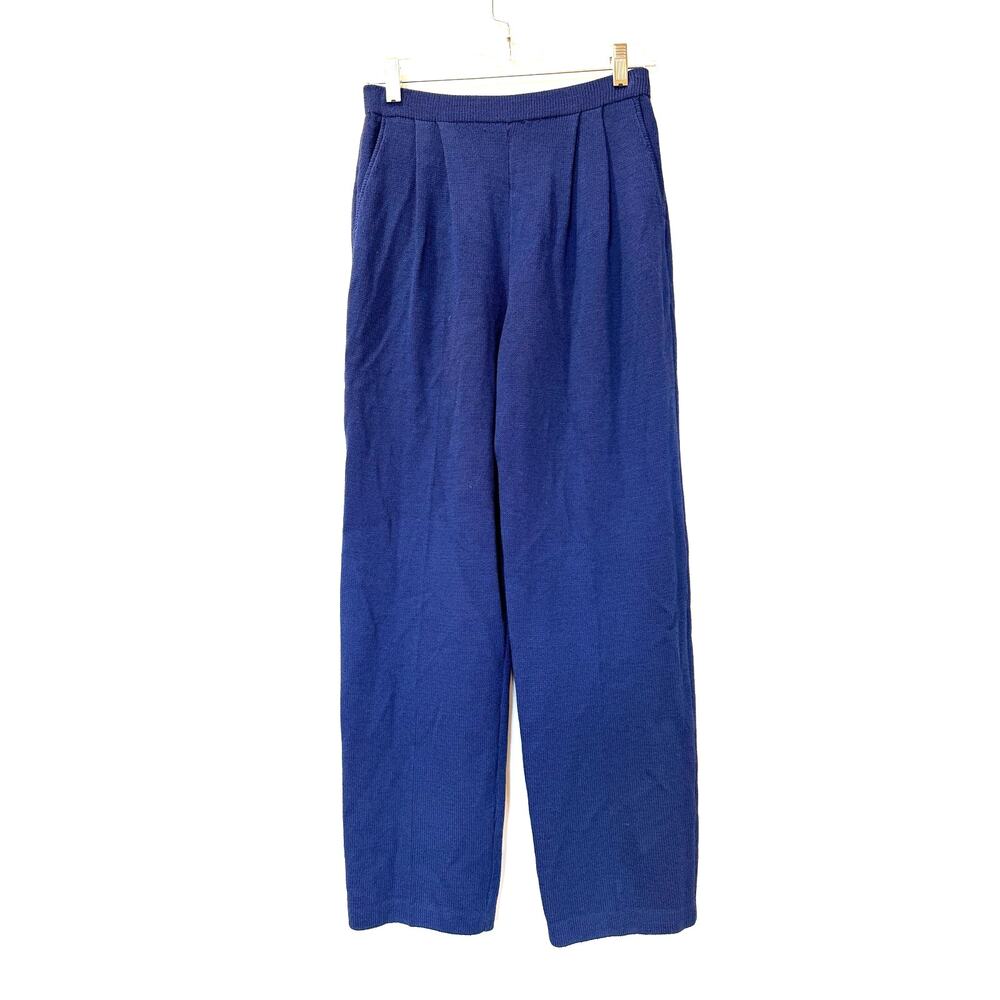 Vtg St John Santana Knit Straight Leg Pants Navy Sz 2 Pleat Old Money Capsule